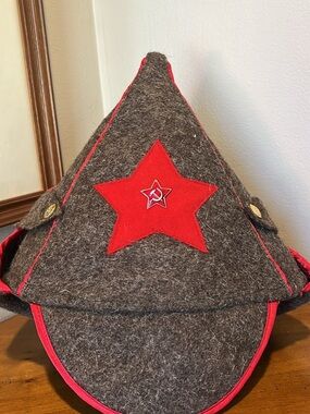 Reproduction USSR Budenovka Pointed Hat Red Star with Hammer and Sickle Pin